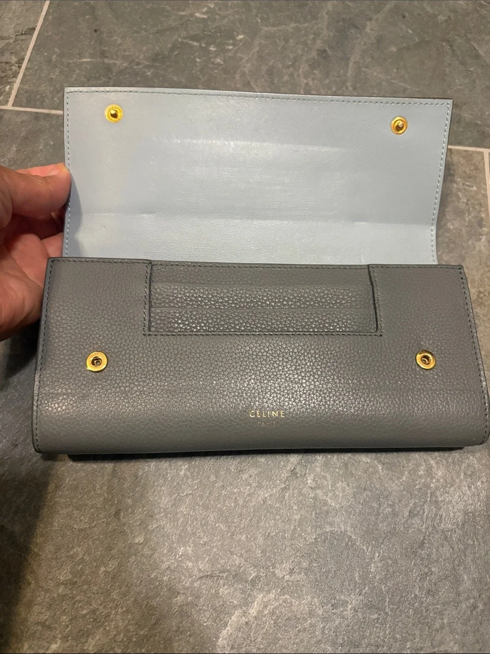 Celine Pebbled Leather Long Wallet in Gray